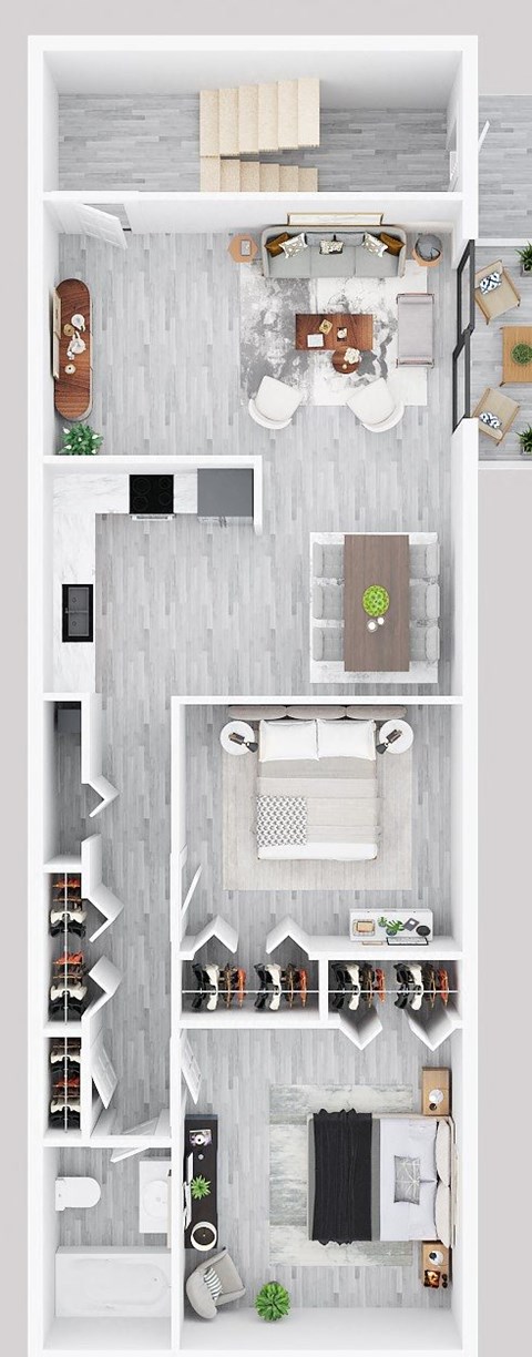 Floor plan for 2 beds, 1 bath, 760 sqft
